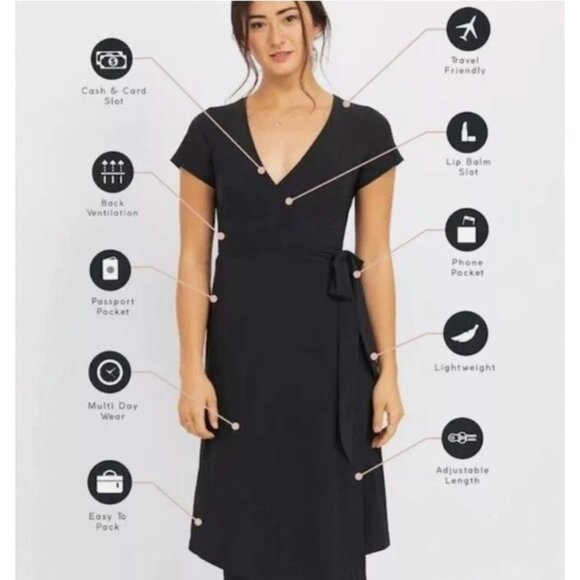 Kosan Dress Womens Navy Blue Wrap Dress Size XL Travel Packable Versatile - Picture 11 of 11